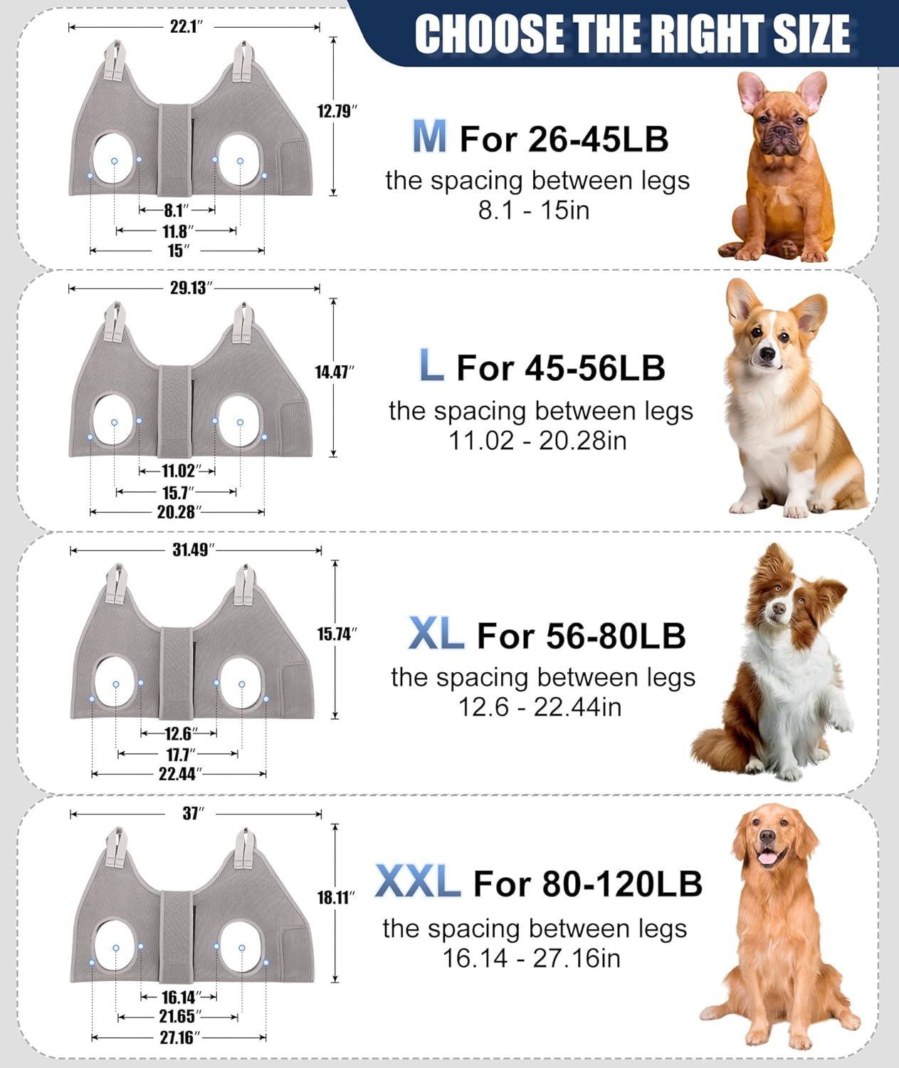 Dog Grooming Hammock Harness, M Size Grooming Sling Restraint for Nail Trim, Silver Gray Holder Hanger for Grooming with Thick Neck Support