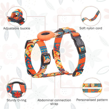 SCENEREAL Cat Harness and Leash Set Escape Proof with Airtag Holder, Adjustable Kitten Big Cats Vest Harness for Walking Outdoor Indoor, Spring Summer Holiday Strip for Cats Boys Girls