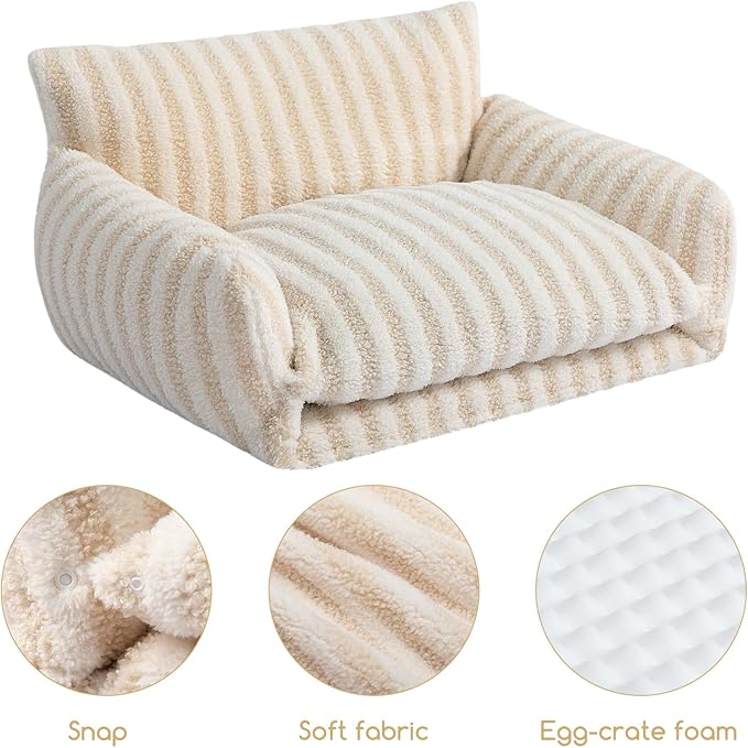 Hollypet Cat Bed Fluffy Plush Mutifuctional Double-Layer Soft Pet Couch Orthopedic Sofa Nest Beds for Small Cats and Dogs, Beige (25x20x13 inch)