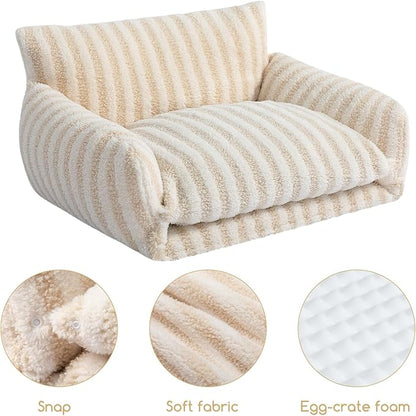 Hollypet Cat Bed Fluffy Plush Mutifuctional Double-Layer Soft Pet Couch Orthopedic Sofa Nest Beds for Small Cats and Dogs, Beige (25x20x13 inch)