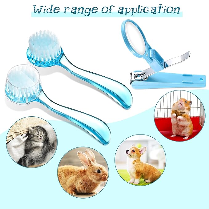 Mudder 3 Pcs Hedgehog Small Animal Grooming Kit Including 2 Bathing Brush and a Nail Toenail Clipper with Magnifier for Pet Hamster Hedgehog Guinea Pig Rabbit Cat Kitten