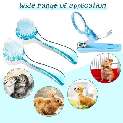 Mudder 3 Pcs Hedgehog Small Animal Grooming Kit Including 2 Bathing Brush and a Nail Toenail Clipper with Magnifier for Pet Hamster Hedgehog Guinea Pig Rabbit Cat Kitten