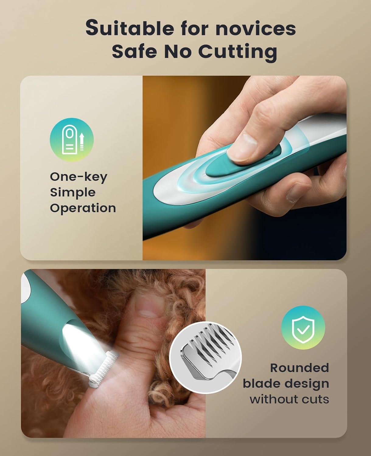 oneisall Low Noise Dog Paw Trimmer with LED Light, Paw Trimmer for Dogs 0.8inch/20mm Widen Blade, 35dB Cordless Electric Pet Paw Grooming Clippers for Paws, Ears, Face, Rump (Green)