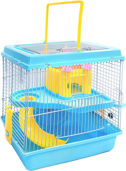 Tfwadmx Hamster Carrier, Dwarf Hamster Travel Cage, Portable Cages with Water Bottle, Gerbil Travel Carry Case Outdoor Vacation House for Small Mice(Blue,10.6”x8”x11.4”)