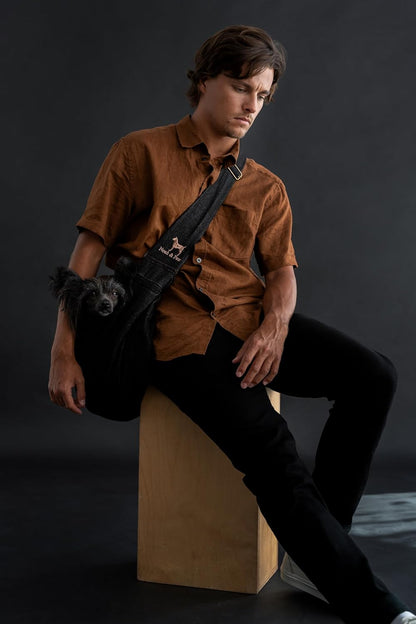 Noah & Paw Dog Sling Carrier for Small Dogs 5-18lb, Dog Sling for Small Dogs and Cats, Dog Carrier with Adjustable Padded Strap, Premium Denim, Lined with Fur, Double Safety Feature, Machine Washable