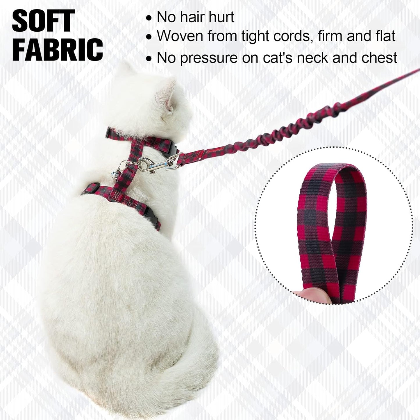 BEAUTYZOO Cat Harness and Leash Set Escape Proof for Walking, Kitten Soft Adjustable Vest Harnesses for Small Medium Large Cats, Easy Control Breathable Plaid Ribbon Nylon for Outdoor Indoor Use