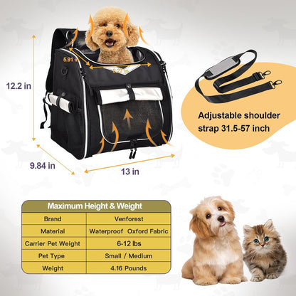Dog Bike Basket Foldable Pet Bike Carrier Backpack with Safety Strap, Waterproof Pet Bicycle Basket for for Small Cats Kitten Puppy Dogs (Black