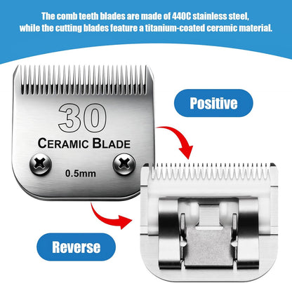 Dog Grooming Replacement Blades Compatible with Andis Dog Clipper, Dog Clipper Blades Compatible with Oster A5,Wahl KM-10 Series Dog Clipper,#30 Blades (0.5mm)