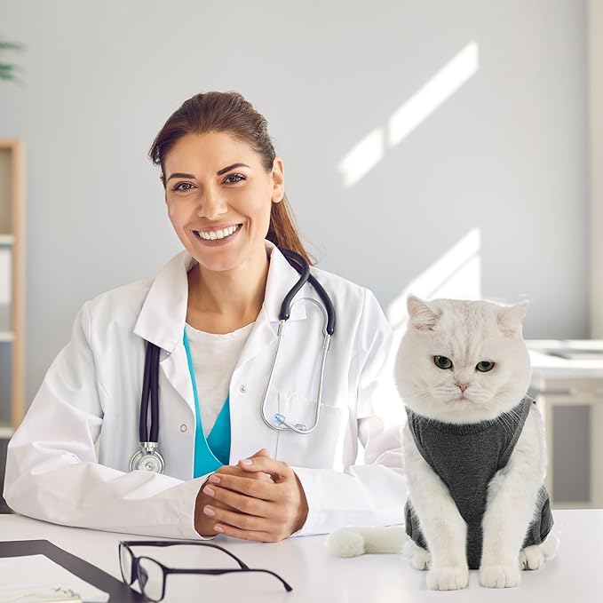Avont Cat Recovery Suit - Kitten Onesie for Cats After Surgery, Cone of Shame Alternative Surgical Spay Suit for Female Cat, Post-Surgery or Skin Diseases Protection -Darkgrey(L)