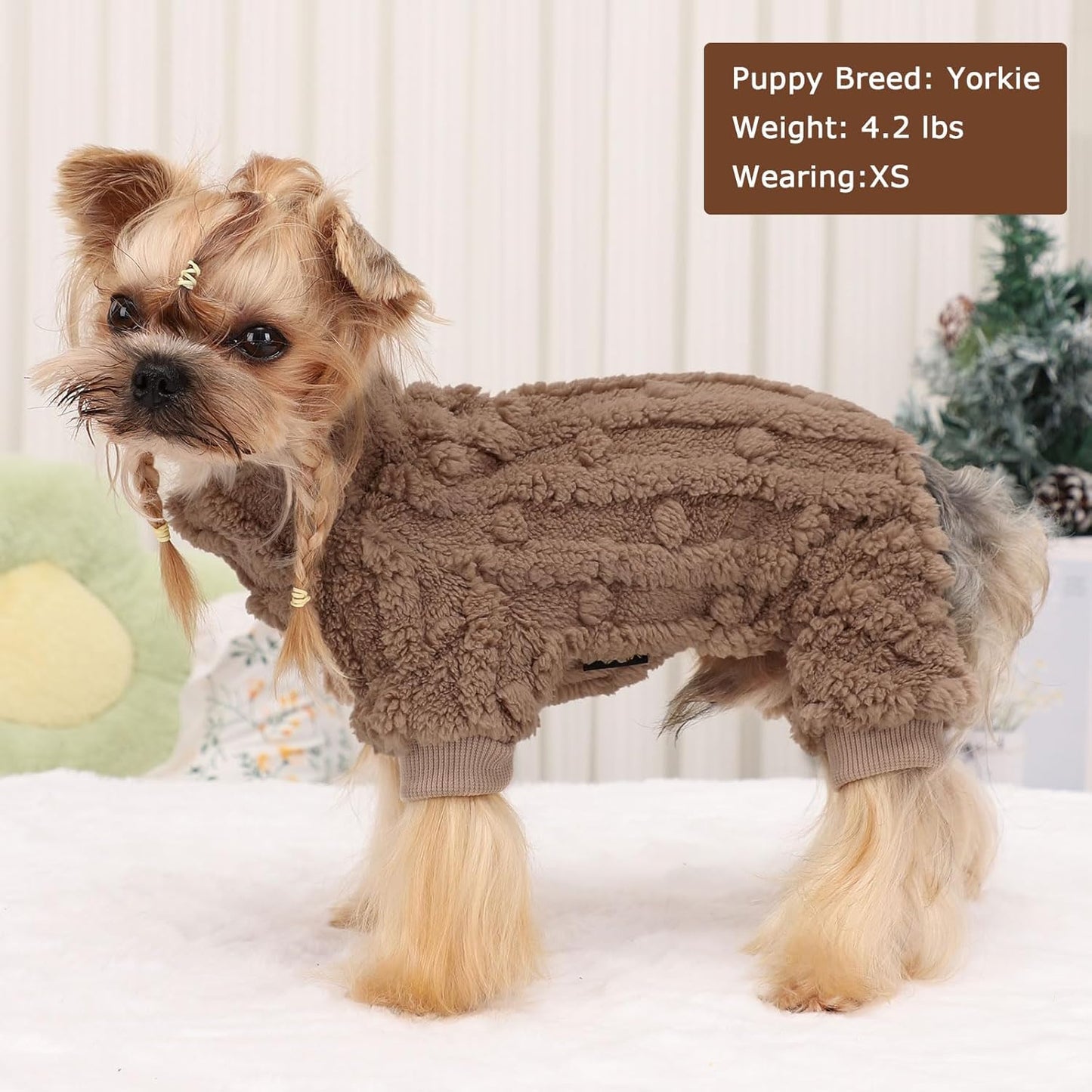 Dog Sweater for Small Dogs, XXS Dog Sweaters Turtleneck Doggie Pajamas Jumpsuits, Small Doggy Clothes Girl Boy, Cold Weather Puppy Onesie Outfits Yorkie Chihuahua Apparel,Khaki, XXS