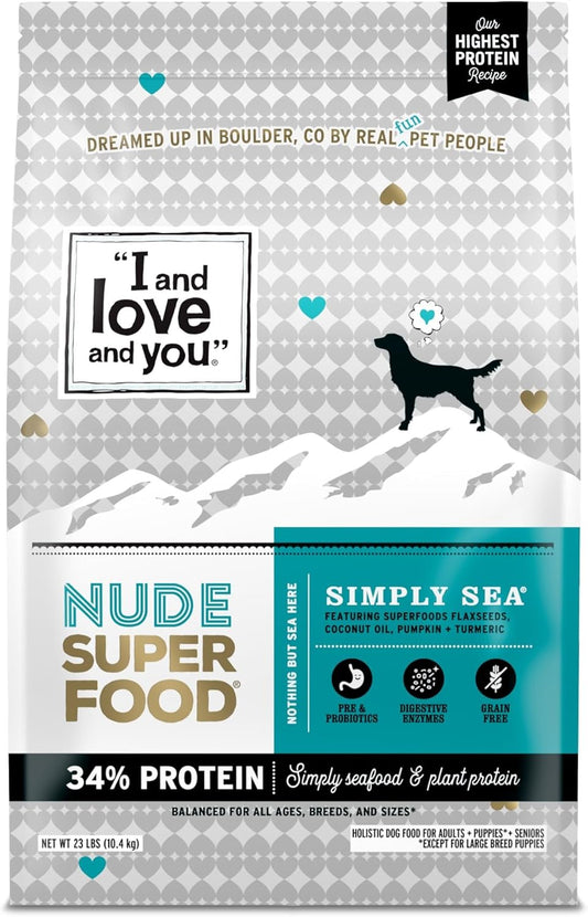 I AND LOVE AND YOU Nude Super Food Dry Dog Food - Salmon + Whitefish - Prebiotic + Probiotic, Grain Free, Real Meat, No Fillers, 23lb Bag