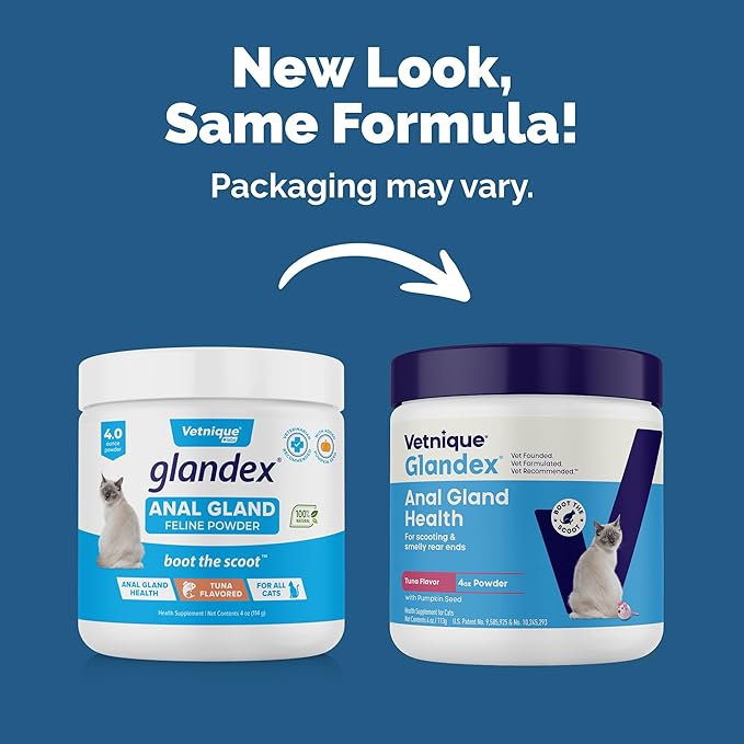 Vetnique Glandex Feline Anal Gland or Daily Probiotic Fiber Supplement Powder for Cats with Digestive Enzyme, Probiotics and Pumpkin, Vet Recommended for Healthy Bowels (4oz, Anal Gland Powder - Tuna)