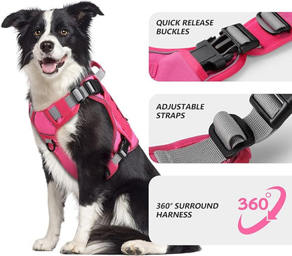 WINGOIN Pink Tactical Dog Harness for Medium Dogs, Heavy Duty No Pull Dog Harness with Handle, Adjustable Reflective Military K9 Pet Vest for Pitbull, Female, Male, Walking, Training, Hunting (M)