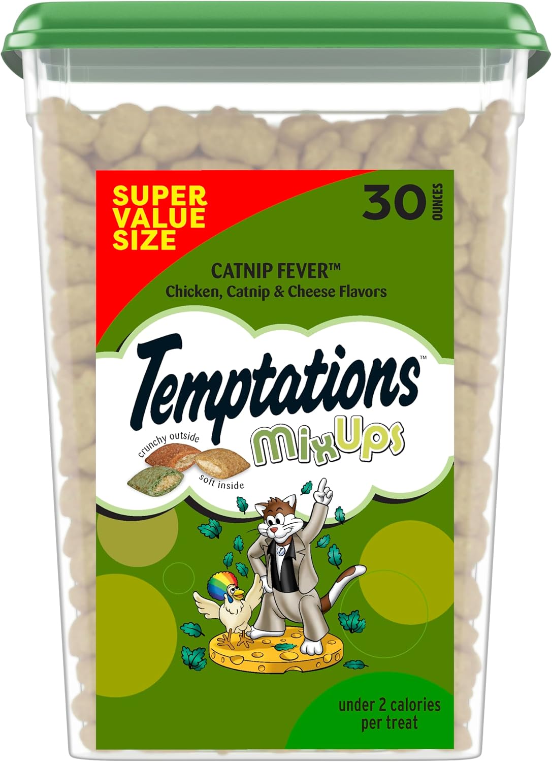 Temptations MixUps Catnip Fever Flavor Crunchy and Soft Cat Treats, 30 oz. Tub