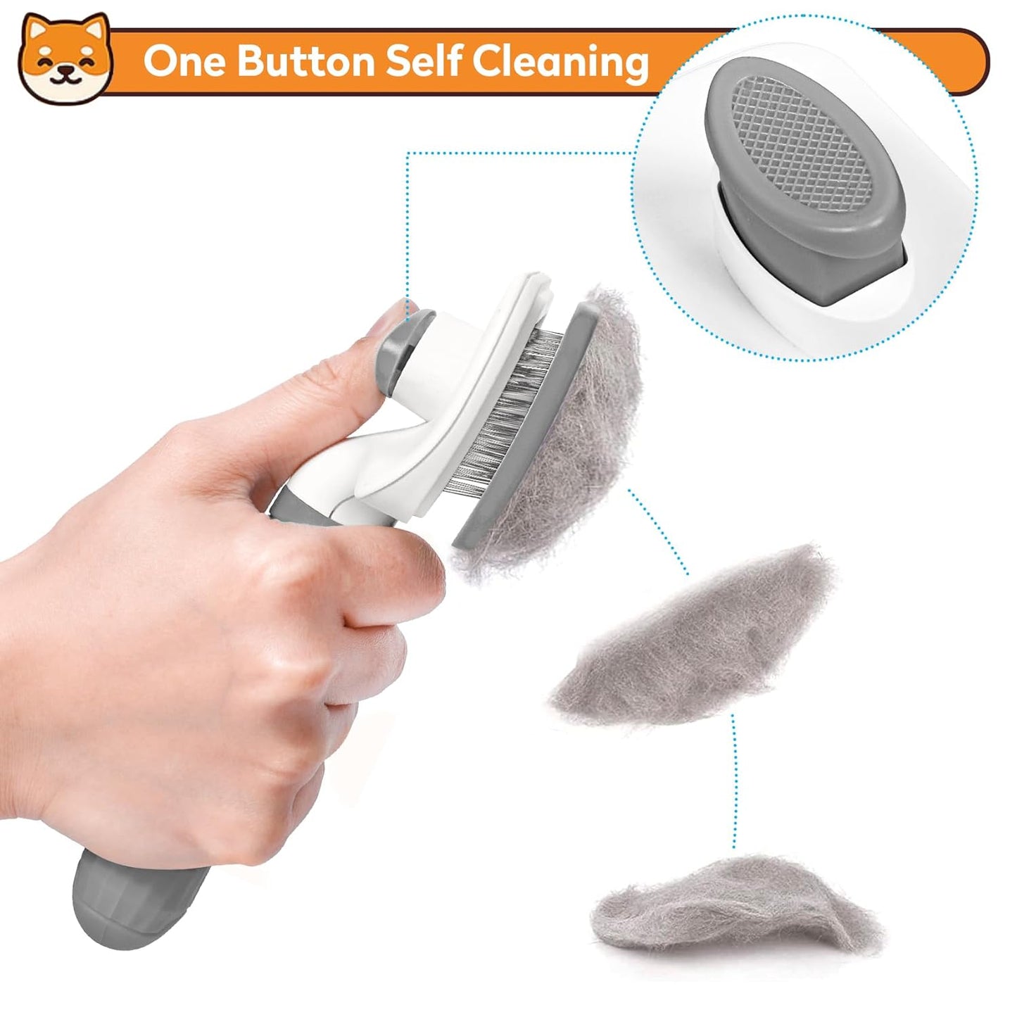 Dog & Cat Brush, Self Cleaning Slicker Brush for Pets, Upgraded Dog Brush for Shedding Massaging and Grooming, Removes Loose Undercoat & Portable Comb for Long Short Haired Dogs(Gray)