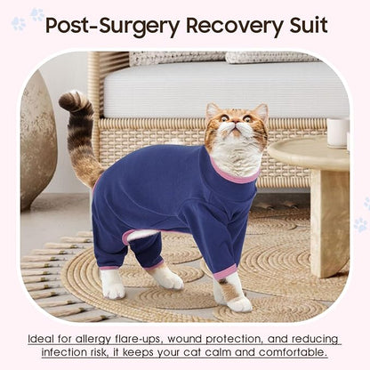 DENTRUN Cat Clothes for Hair Control with Hair Sticky Fabric - Soft Recovery Suit & Breathable Lint-Resistant Cat Sweater for Cats Only, Kitten Onesie Pajamas, XS, Blue