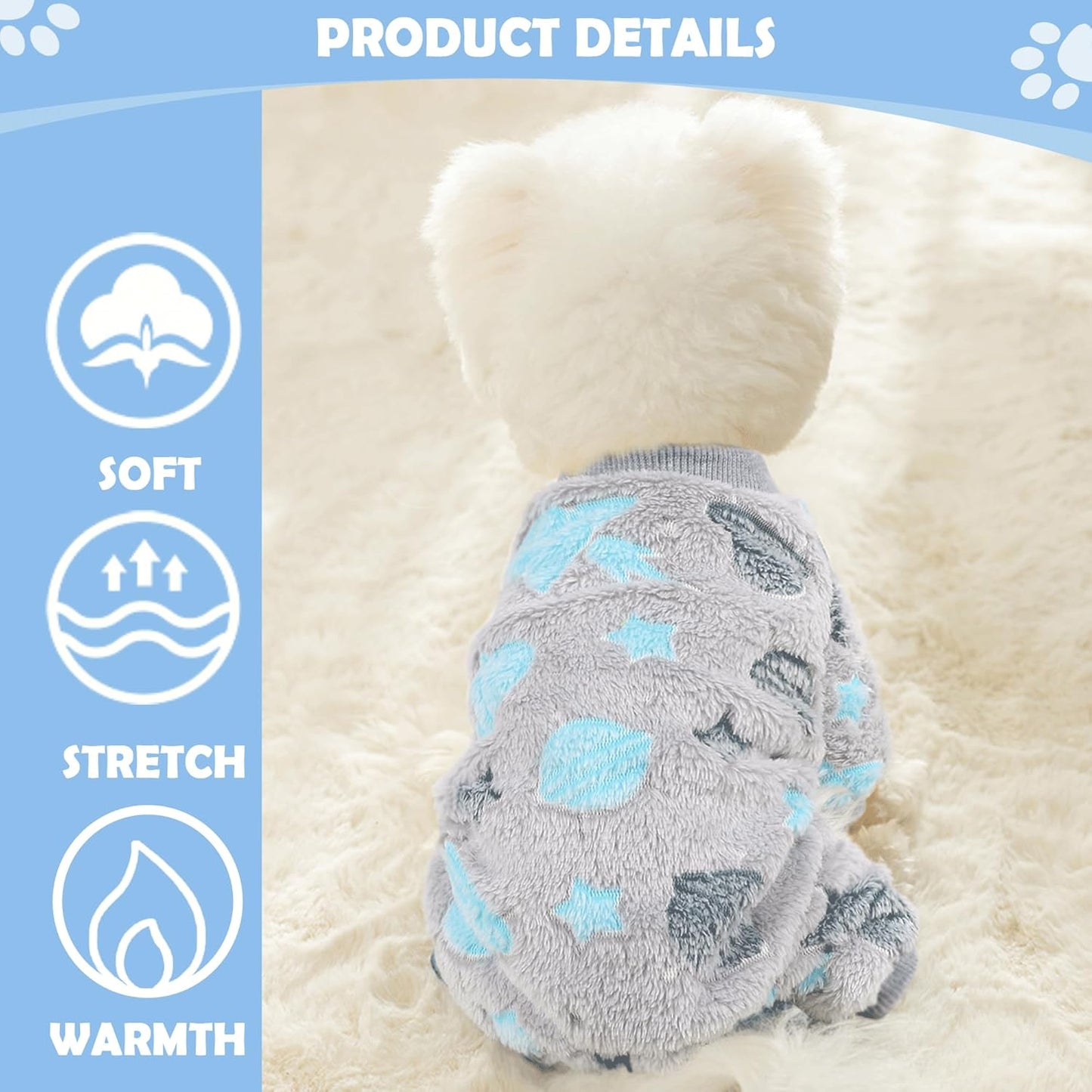 Fleece Dog Pajamas for Small Dogs Boy Warm Winter Dog Clothes Pjs Cute Extra Small Dogs Sweaters 4 Legs Puppy Jumpsuit Soft Puppy Onesies Pet Apparel Outfits for Chihuahua Yorkie Cat, Grey, XS