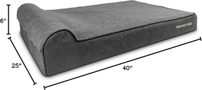 The Dog’s Bed Orthopedic Headrest Dog Bed XXL Grey Plush, Memory Foam, Pain Relief for Arthritis, Hip & Elbow Dysplasia, Post Surgery, Lameness, Waterproof Washable Cover