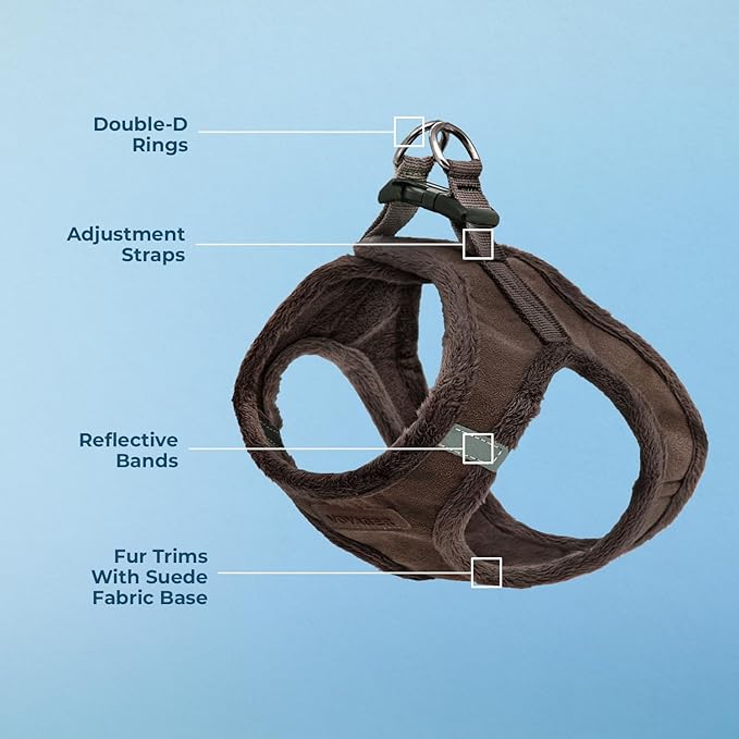 Voyager Step-in Plush Dog Harness – Soft Plush, Step in Vest Harness for Small and Medium Dogs by Best Pet Supplies - Chocolate Suede, S (Chest: 14.5-16")
