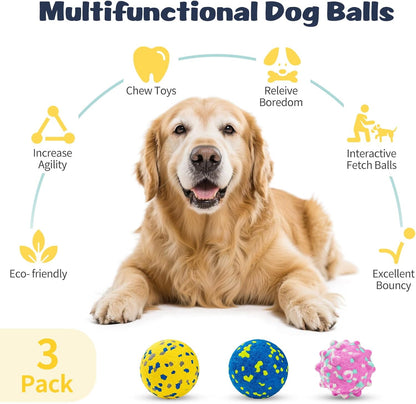 HIPPIH Dog Balls Interactive Tennis Balls for Dogs, Dog Toys for Aggressive Chewers, Tough Puppy Chew Toys for Teething, 3" Fetch Ball Water Toy for Small/Medium Breed, High Bouncy & Floating, 3 Pack