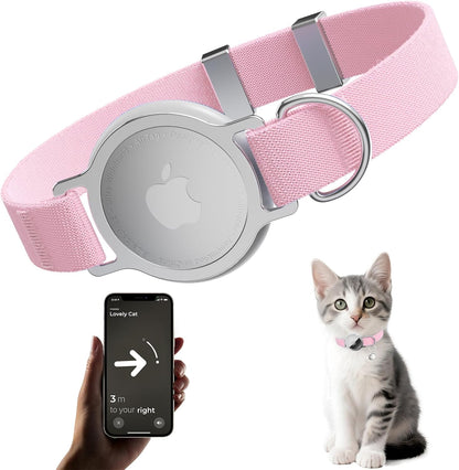 AirTag Cat Collar, Ultra Elastic Cat Tracker Collar, Airtag Holder Compatible with Apple Air Tag, [Lightweight & Scratch Resistant] Adjustable Stepless GPS Pet Collar for Cats Kittens, Pink