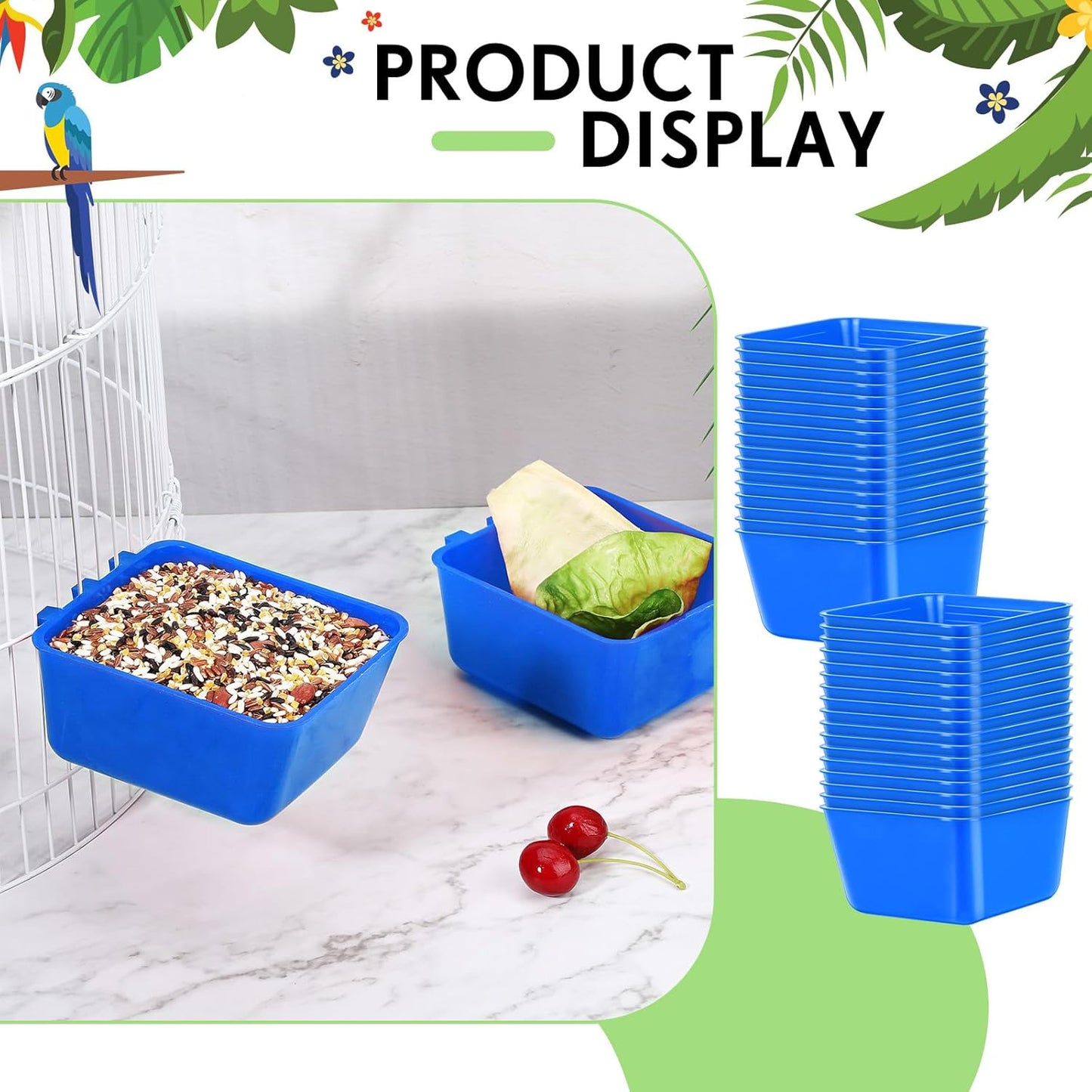 Maxdot 20 Pcs Cage Cups Chicken Feeder Waterer 16 oz Birds Feeders Hanging Bunny Cage Chicken Water Bowl for Pet Parrot Rooster Parakeet Gamefowl Poultry Pigeon Wire Hutch(Blue)