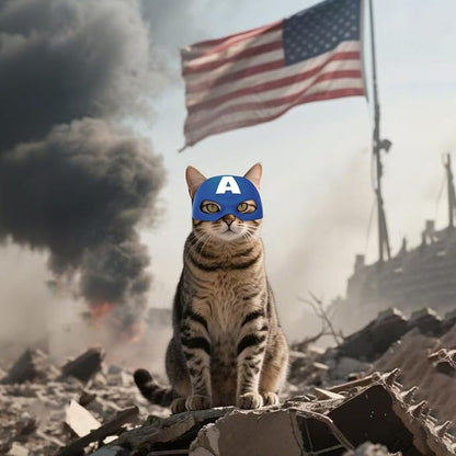 Cat Bat Mask Halloween Costumes Accessories for Cats, Cat Bat Cosplay Apparel (Medium, Blue Captain)