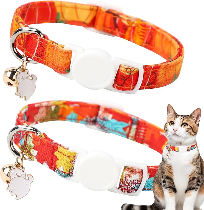 Unique style paws 2 Pack Kitten Collar Breakaway with Bell & Pendant, Adjustable Safety Cat Cotton Collars for Girl Boy Cats and Small Pets