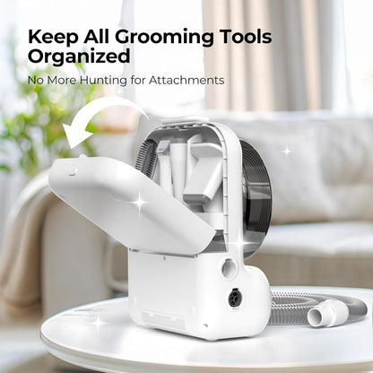 Dog Grooming Vacuum and Dryer, Pet Grooming Vacuum for Dogs with 3 Liter Canister, 15000Pa Suction Dog Vacuum for Shedding Grooming, Extra Space for Storage for 5 Grooming Kits, White
