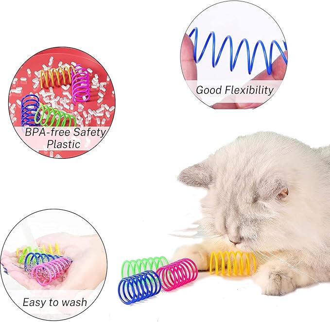 64 PCS Cat Spring Toys for Kittens - Colorful Spiral Design, BPA-Free Durable Plastic - Interactive Cat Toys for Swatting, Biting, Hunting - Keep Kittens Active, Entertained & Fit