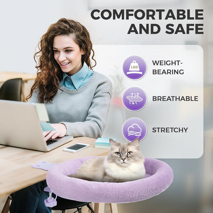 Rotating Cat Desk Bed - 40 LBS Chair-Side Cat Sleeping Basket with Bed for Desk, 360° Swivel & Removable Washable Cushion for Office Comfort(Purple
