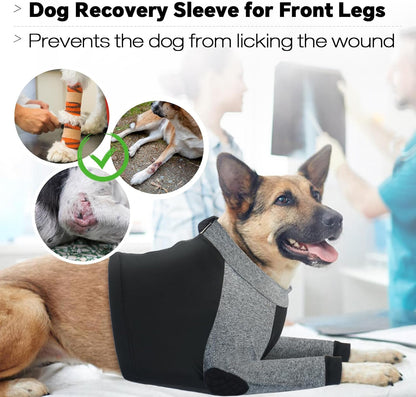 LeLePet Dog Recovery Suit for Front Legs, Dog Sleeve to Stop Licking, Elbow Protector for Leg Injuries Shoulder Wounds After Surgery Male Female,Zippered Long-Sleeved Shirt Cone Alternative(S-3XL)