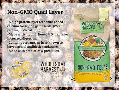 Non-GMO Quail Layer Feed 26% - Premium 10 lb Food for Laying Birds, Button Food