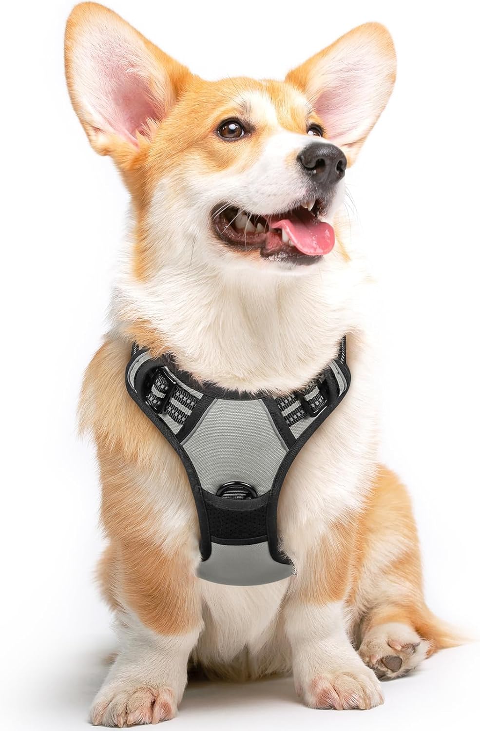 Eagloo Dog Harness Medium Sized Dog, No Pull Service Vest with Reflective Strips and Control Handle, Adjustable and Comfortable for Walking, No Choke Pet Harness with 2 Metal Rings, Grey, M