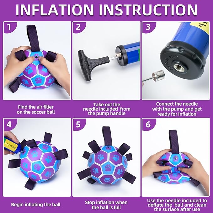 QDAN Dog Ropes Toys Soccer Ball with Straps, Puppy Birthday Gifts, Tug of Toy, Water Toy, Durable Balls for Dogs, Medium Small Breed, 6 Inch