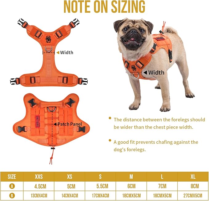 OneTigris Tactical Dog Harness Vest,No-Pull Service Dog Vest with Hook & Loop Panels,Adjustable Dog Vest Harness for Walking Hiking Training(Orange,M)