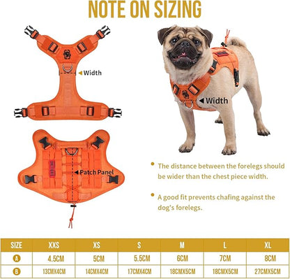 OneTigris Tactical Dog Harness Vest,No-Pull Service Dog Vest with Hook & Loop Panels,Adjustable Dog Vest Harness for Walking Hiking Training(Orange,M)