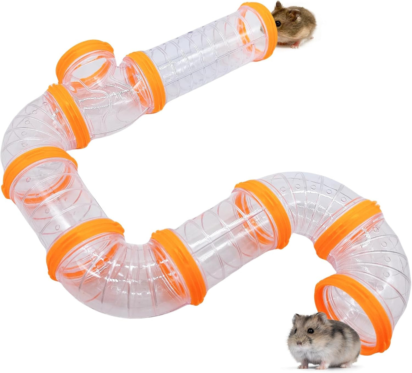 8PCS Hamster Tunnel Tube DIY Assorted Toy Transparent Adventure Pipe Playground Excercise Set for Mouse Syrian Hamster Gerbil (Orange)