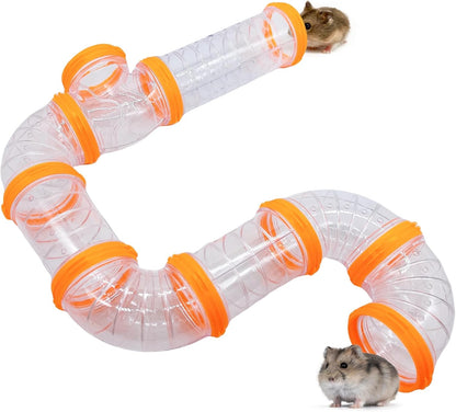 8PCS Hamster Tunnel Tube DIY Assorted Toy Transparent Adventure Pipe Playground Excercise Set for Mouse Syrian Hamster Gerbil (Orange)