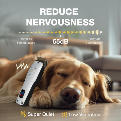 Dog Clippers for Grooming for Thick Heavy Coats, Professional Low Noise Pet Grooming Clippers Supplies Kit Rechargeable Stainless Steel Hair Trimmer with Ceramic Blade for Dogs Cats Animals