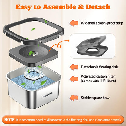 Pawtners Dog Water Bowl No Spill, 152oz/4.5L Stainless Steel Dog Floating Bowl, Slow Water Bowl for Dog with Filter, Non-Slip Base, No Splash Water Bowl for Medium Large Messy Drinkers Grey