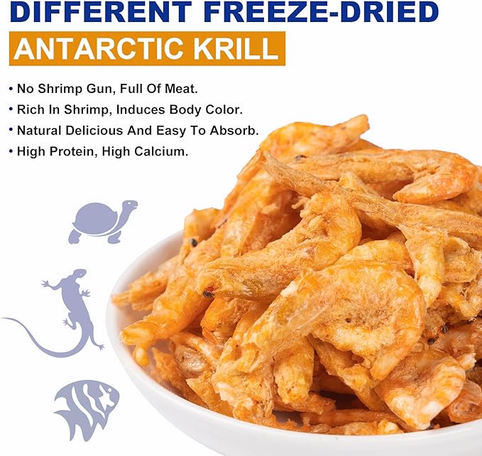 Freeze-Dried Krill Jumbo Shrimp - High Protein Natural Reptile Food for Turtles, Bearded Dragons, Tropical Fish & Amphibians(4oz)