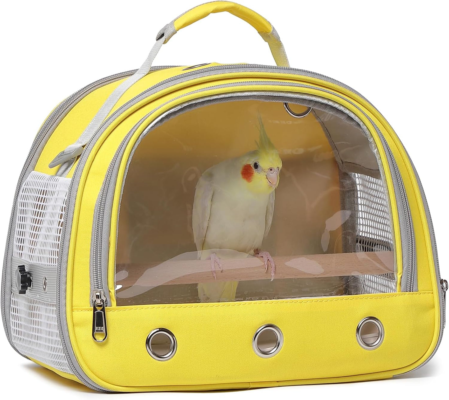 Bird Carrier,Bird Cage Parakeet Parrot Budgie Carrier Backpack for Small Birds, Travel Bird Cages with Perch, Transparent Ventilation Cockatiels, Lightweight Pet Carrier for Outdoor Use(Yellow)