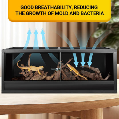 REPTI ZOO 68 Gallon Reptile Enclosure, 48x18x18 inch Wooden Reptile Tank Terrarium for Bearded Dragon Gecko Ball Python Snake Turtle, Light Weight Habitat Cage