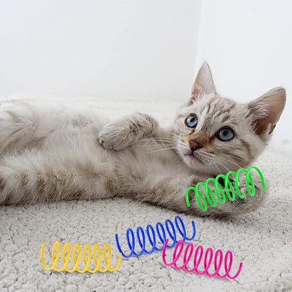 100 Pack Cat Spiral Spring, Cat Toys Spring for Indoor Cats, Plastic Coils Colorful Kitten Interactive Toy for Swatting, Biting, Hunting