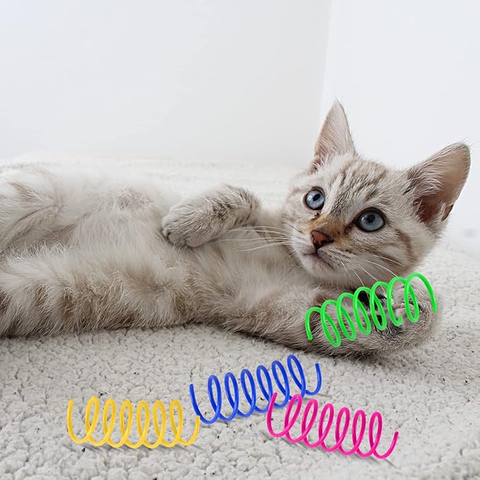 Cat Spring Toys, 120 Pack Creative Toy Plastic Colorful Kitten Spiral Spring Cat Plastic Coil Interactive Toy for Swatting, Biting, Hunting