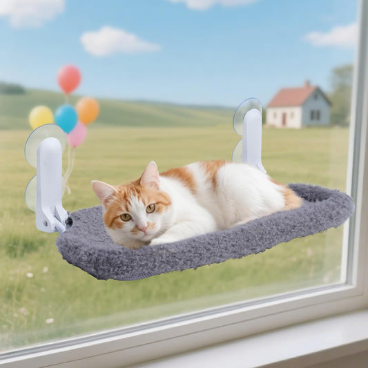 YUNIQUE Cat Window Perch with Cushion Rim, Upturned Edge Bracket, Portable Wall Hammock for Indoor Cat, Grey