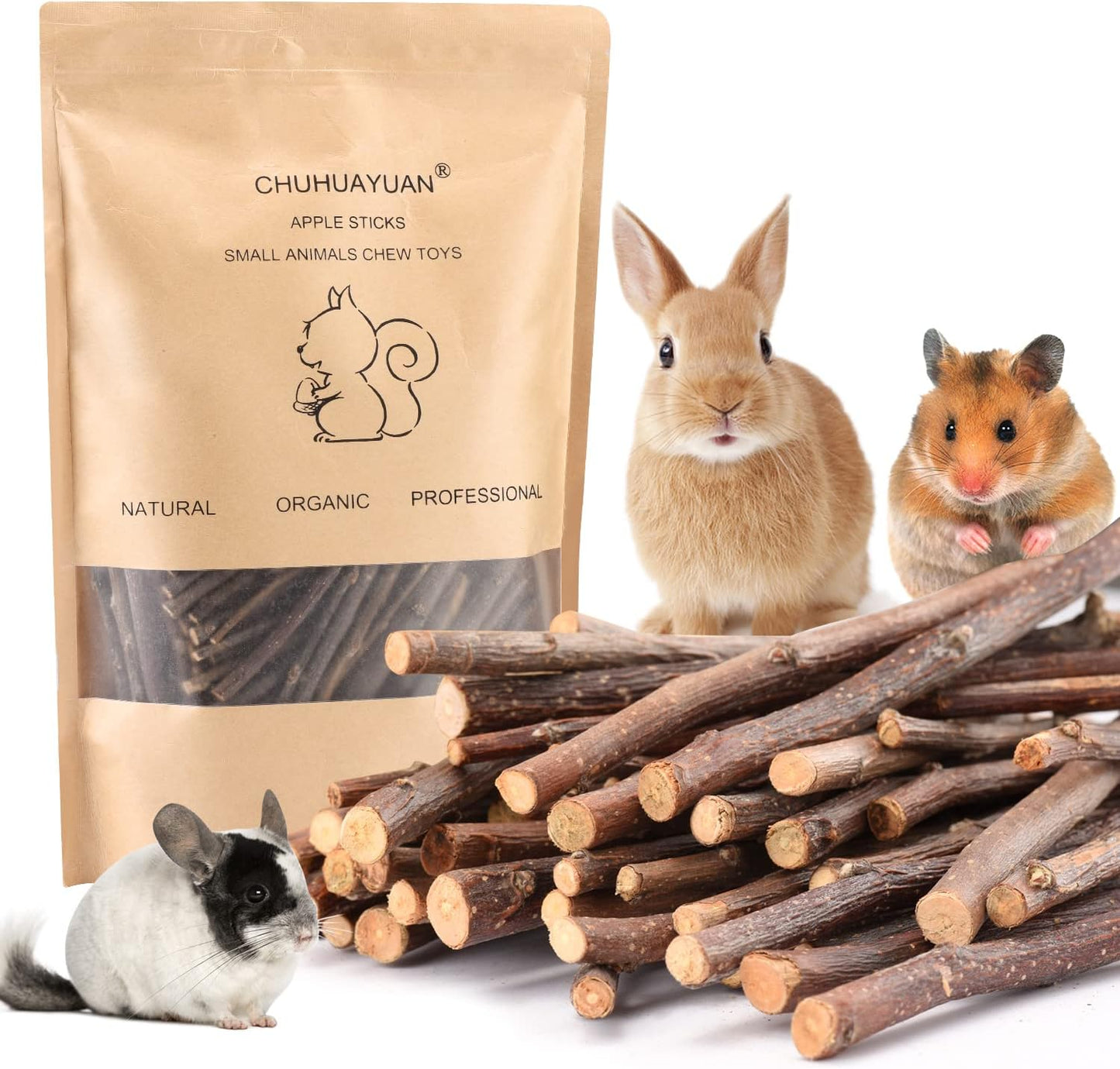Natural Apple Sticks, 100g Treats Food for Small Animals, Chew Toys for Chinchilla Guinea Pigs Rabbit Squirrel Hamster Bunny (100g)