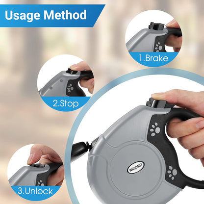 Retractable Dog Leash, 26 Ft Heavy Duty Pet Walking Leash for Small Medium Large Dogs up to 99lbs, Anti-Slip Handle, 360 ° No Tangle, Nylon Tape, One-Handed Brake (Grey)