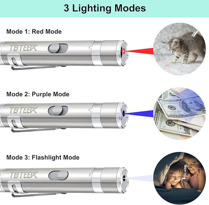 TBTeek Cat Toys, USB Rechargeable Kitten Toy, 3 Light Modes & 5 Adjustable Patterns, Portable Interactive Pet Dog Cat Mouse Toy for Fun Chase Play Exercise（3 Pack）